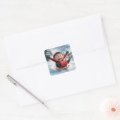 Fantasy Niedlich Boy Sledge Snow Quadratischer Aufkleber (Umschlag)