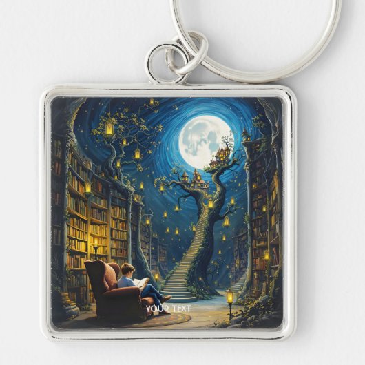 Fantasy Niedlich Boy Tree Library Schlüsselanhänger (Vorne)