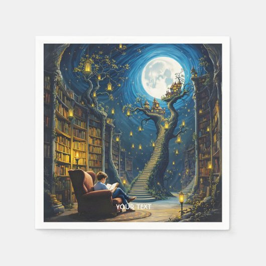 Fantasy Niedlich Boy Tree Library Serviette (Vorderseite)