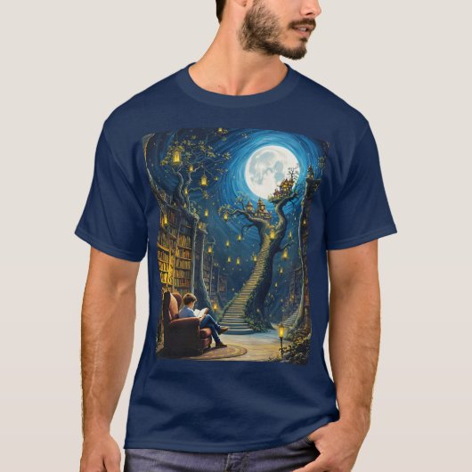 Fantasy Niedlich Boy Tree Library T-Shirt (Vorderseite)