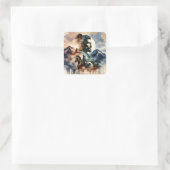 Fantasy Niedlich Brave Handsome Samurai Quadratischer Aufkleber (Tasche)