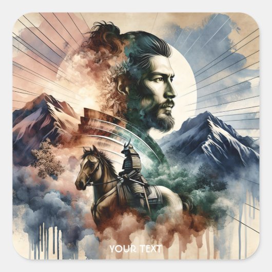 Fantasy Niedlich Brave Handsome Samurai Quadratischer Aufkleber (Vorderseite)