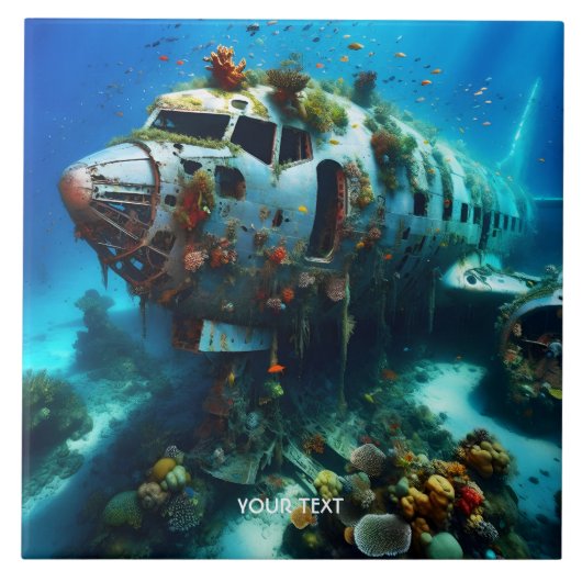 Fantasy Niedlich Broken Airplane Ozean Fliese (Vorderseite)