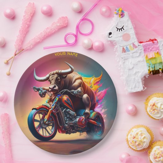 Fantasy Niedlich Bull Riding Bike Pappteller (Party)
