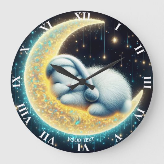 Fantasy Niedlich Bunny Crescent Moon Große Wanduhr (Vorderseite)