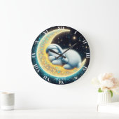 Fantasy Niedlich Bunny Crescent Moon Große Wanduhr (Zuhause)