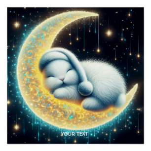 Fantasy Niedlich Bunny Crescent Moon Poster