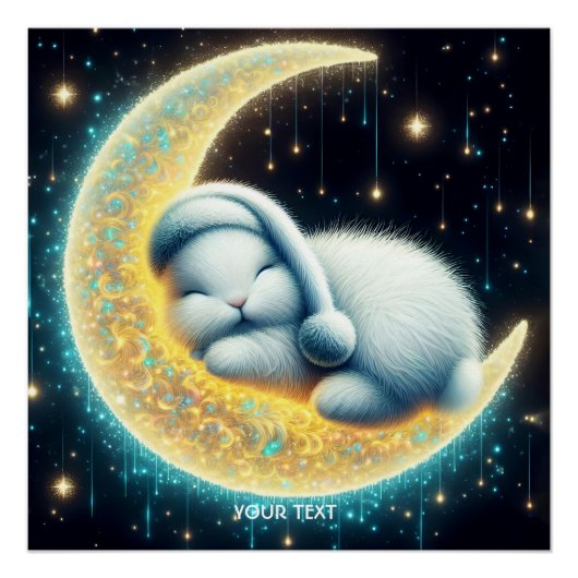 Fantasy Niedlich Bunny Crescent Moon Poster (Vorderseite)