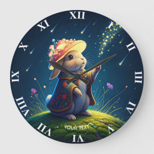 Fantasy Niedlich Bunny Mushroom Stars Große Wanduhr