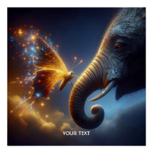 Fantasy Niedlich Butterfly Baby Elephant Poster