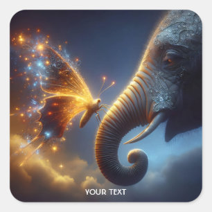 Fantasy Niedlich Butterfly Baby Elephant Quadratischer Aufkleber