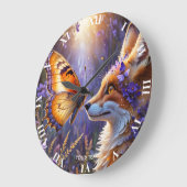 Fantasy Niedlich Butterfly Fox Blume Große Wanduhr (Winkel)