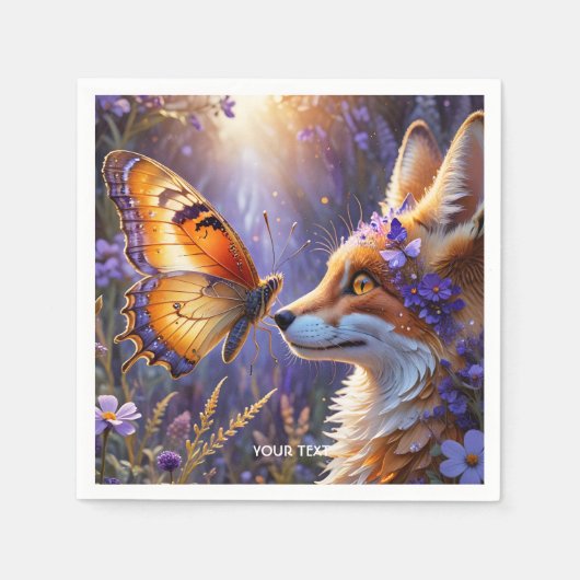 Fantasy Niedlich Butterfly Fox Blume Serviette (Vorderseite)