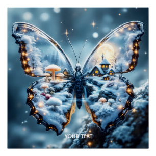 Fantasy Niedlich Butterfly Pilze Winter Poster