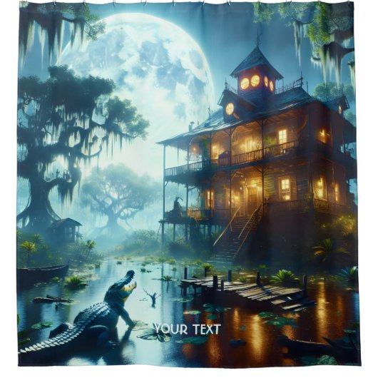 Fantasy Niedlich Cabin Lake Crocodile Duschvorhang (Vorderseite)