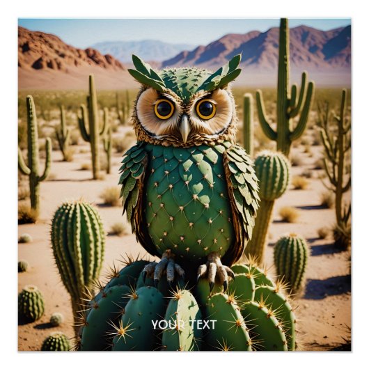Fantasy Niedlich Cactus Owl Wüste Poster (Vorderseite)