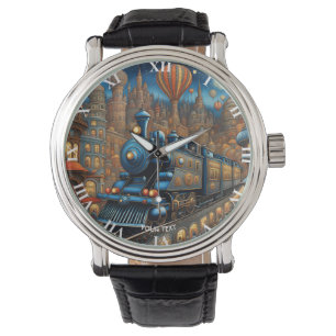 Fantasy Niedlich Cartoon Train City Armbanduhr
