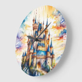 Fantasy Niedlich Castle Watercolor Forest Große Wanduhr (Winkel)
