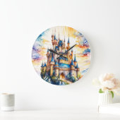 Fantasy Niedlich Castle Watercolor Forest Große Wanduhr (Zuhause)