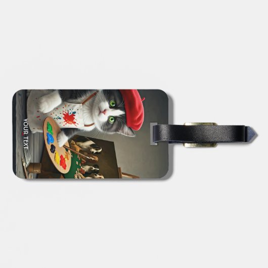 Fantasy Niedlich Cat Beret Malerei Gepäckanhänger (Rückseite horizontal)