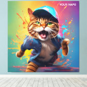 Fantasy Niedlich Cat Dancing Angesagt-Pop Leinwanddruck (Insitu (Holzboden))