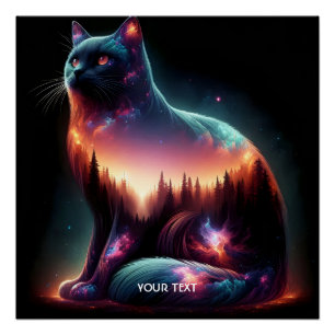 Fantasy Niedlich Cat Double Exposition Poster