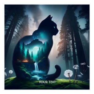 Fantasy Niedlich Cat Double Exposition Poster