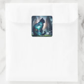 Fantasy Niedlich Cat Double Exposition Quadratischer Aufkleber (Tasche)