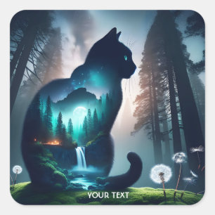 Fantasy Niedlich Cat Double Exposition Quadratischer Aufkleber