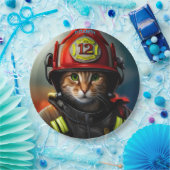 Fantasy Niedlich Cat Feuerwehrmann Anzug. Pappteller (Party)