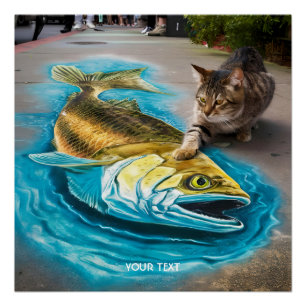 Fantasy Niedlich Cat Fish Road Poster