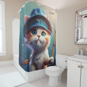Fantasy Niedlich Cat Fishing Rod Duschvorhang (Beispiel)