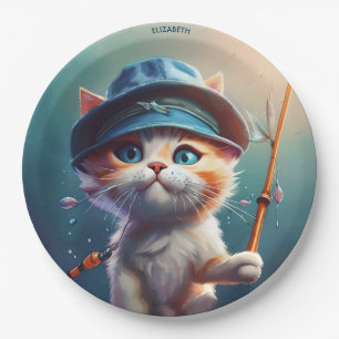 Fantasy Niedlich Cat Fishing Rod Pappteller