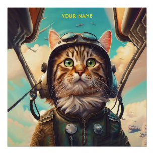 Fantasy Niedlich Cat Flying Airplane Poster