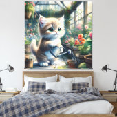 Fantasy Niedlich Cat Garden Blume Leinwanddruck (Insitu (Schlafzimmer))