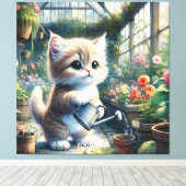 Fantasy Niedlich Cat Garden Blume Leinwanddruck (Insitu (Holzboden))