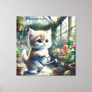 Fantasy Niedlich Cat Garden Blume Leinwanddruck