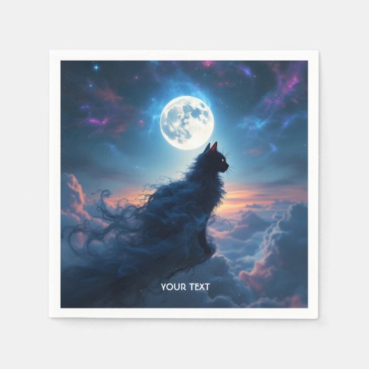 Fantasy Niedlich Cat Moon Wolken Serviette (Vorderseite)