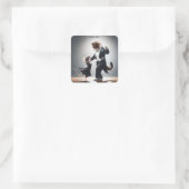 Fantasy Niedlich Cat Mouse Tango Quadratischer Aufkleber (Tasche)
