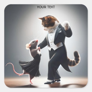 Fantasy Niedlich Cat Mouse Tango Quadratischer Aufkleber