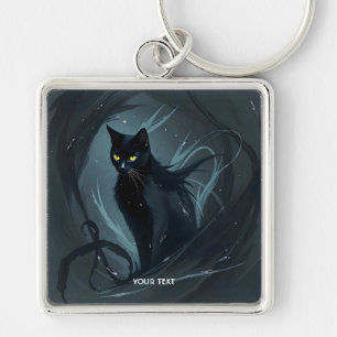 Fantasy Niedlich Cat Night Black Schlüsselanhänger