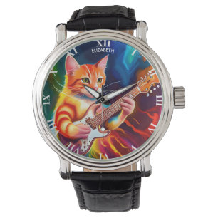 Fantasy Niedlich Cat Playing Gitarre Armbanduhr