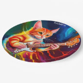 Fantasy Niedlich Cat Playing Gitarre Pappteller (Schrägansicht)