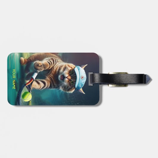 Fantasy Niedlich Cat Playing Tennis Gepäckanhänger (Rückseite horizontal)
