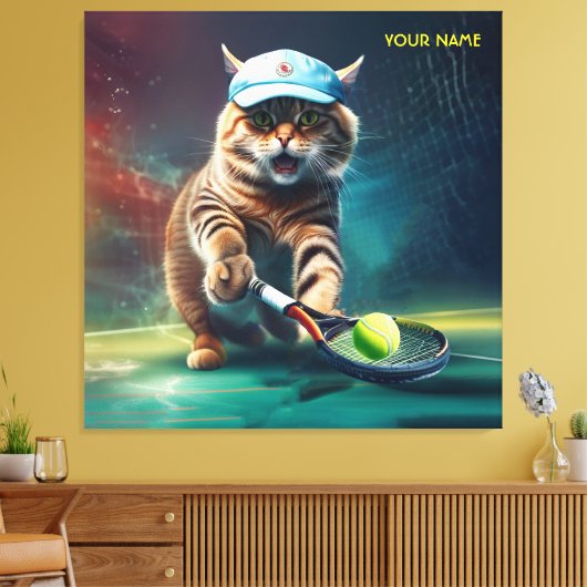 Fantasy Niedlich Cat Playing Tennis Leinwanddruck (Insitu (Wohnzimmer))