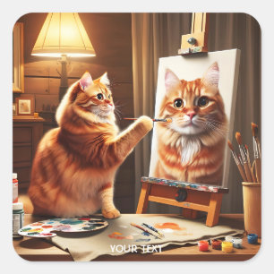 Fantasy Niedlich Cat Self Portrait Quadratischer Aufkleber