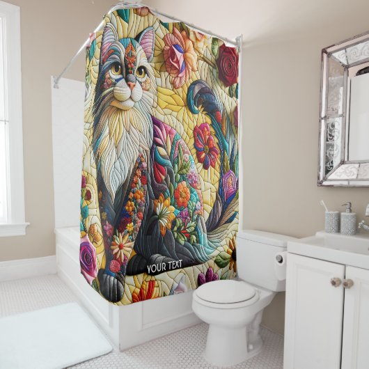 Fantasy Niedlich Cat Stached Glass Duschvorhang (Beispiel)