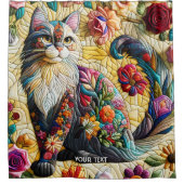 Fantasy Niedlich Cat Stached Glass Duschvorhang (Vorderseite)