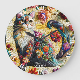 Fantasy Niedlich Cat Stached Glass Große Wanduhr
