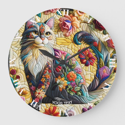 Fantasy Niedlich Cat Stached Glass Große Wanduhr (Vorderseite)